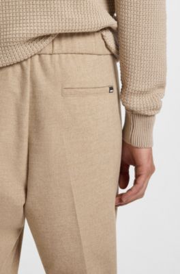 Tapered-fit trousers in stretch flannel, Beige