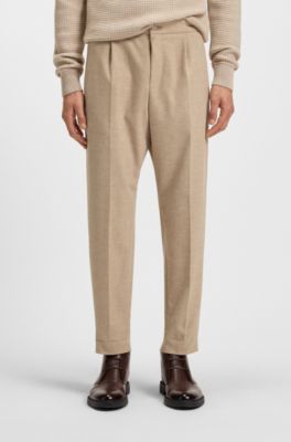 Tapered-fit trousers in stretch flannel, Beige