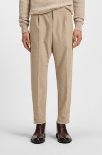 Tapered-fit trousers in stretch flannel, Beige