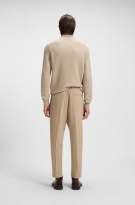 Tapered-fit trousers in stretch flannel, Beige