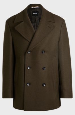 Double-breasted coat in a wool blend, Khaki