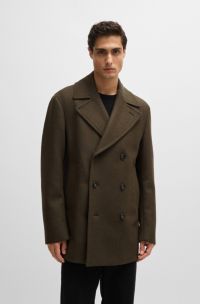 Double-breasted coat in a wool blend, Khaki