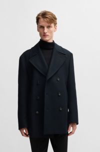 Double-breasted coat in a wool blend, Dark Blue