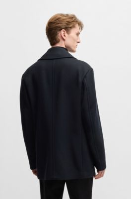 BOSS - ダブルブレストコート ウールブレンド - ダークブルー