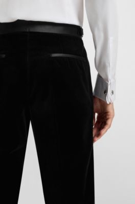 Slim-fit tuxedo trousers in cotton velvet, Black