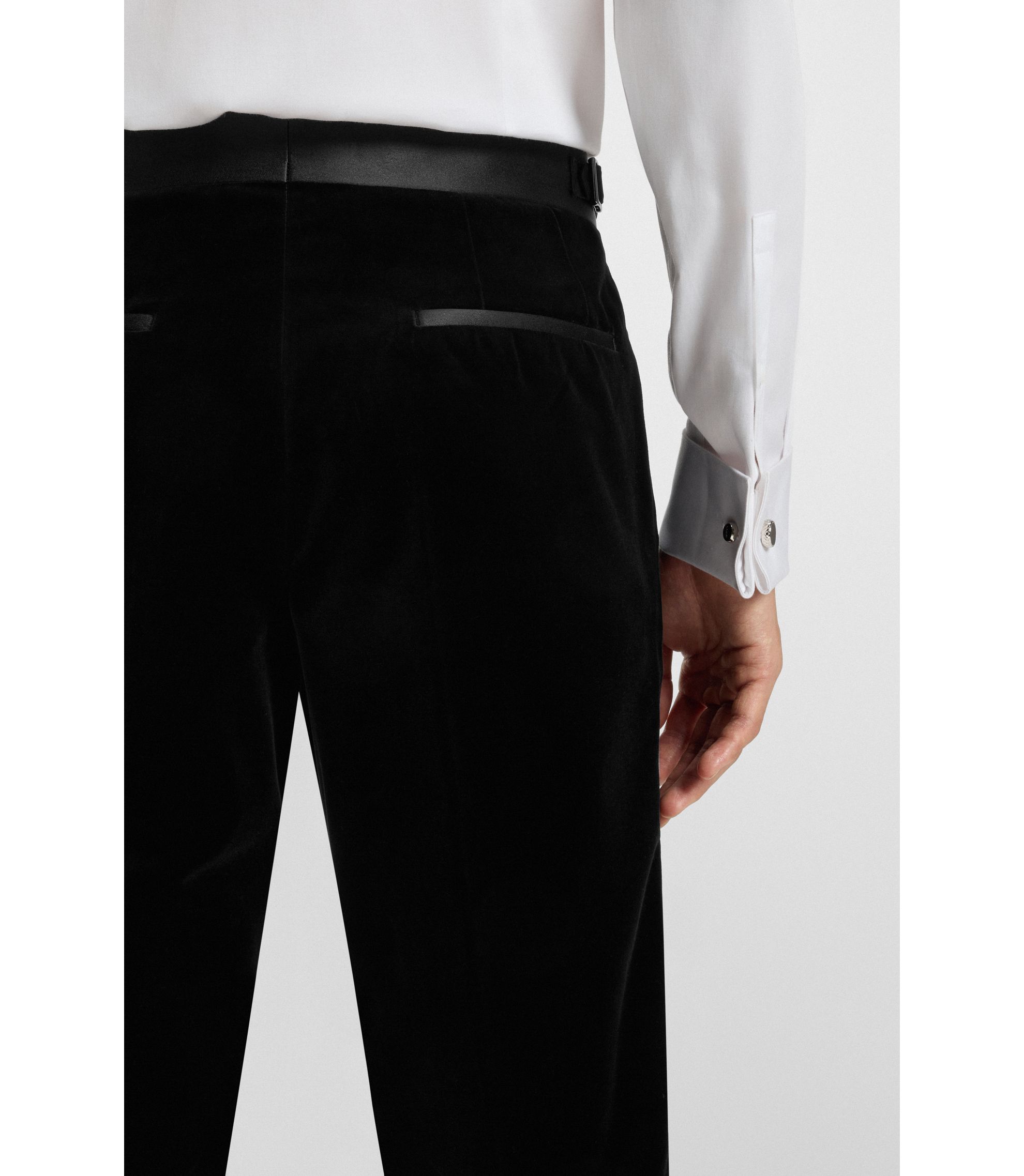 BOSS - Slim-fit tuxedo trousers in cotton velvet - Black