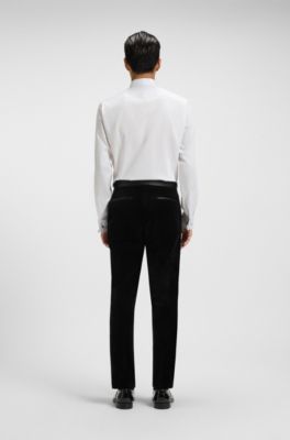 Slim-fit tuxedo trousers in cotton velvet, Black