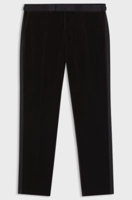 Slim-fit tuxedo trousers in cotton velvet, Dark Brown