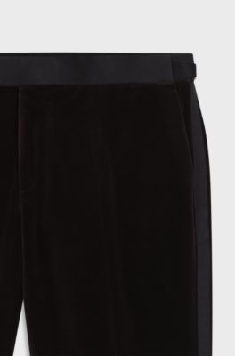 Slim-fit tuxedo trousers in cotton velvet, Dark Brown