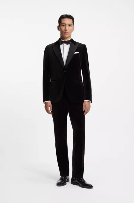 Slim-fit tuxedo trousers in cotton velvet