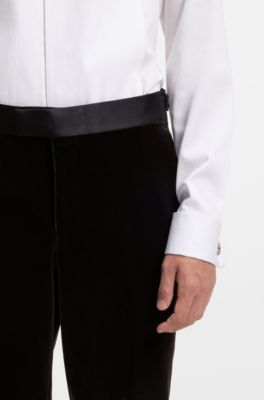 Slim-fit tuxedo trousers in cotton velvet, Dark Brown