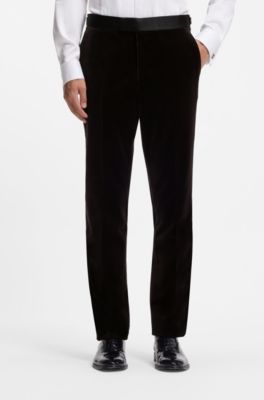 Slim-fit tuxedo trousers in cotton velvet, Dark Brown