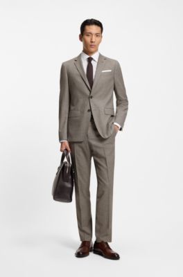 Slim-fit trousers in micro-patterned stretch wool, Grey Patterned