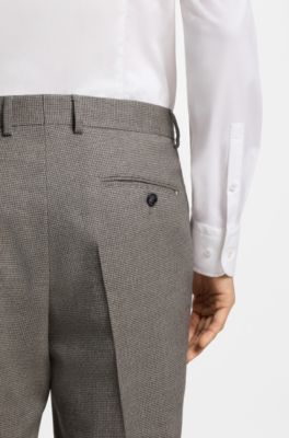 Slim-fit trousers in micro-patterned stretch wool, Grey Patterned