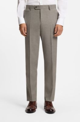 Slim-fit trousers in micro-patterned stretch wool, Grey Patterned