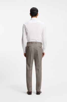 Slim-fit trousers in micro-patterned stretch wool, Grey Patterned