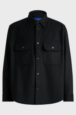 Oversized-fit shirt in brushed flannel, Black