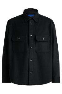Oversized-fit shirt in brushed flannel, Black