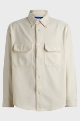 Oversized-fit shirt in brushed flannel, Natural