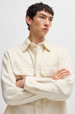 Oversized-fit shirt in brushed flannel, White