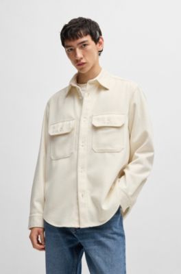 Oversized-fit shirt in brushed flannel, White