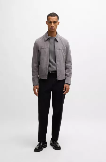 Regular-fit jacket in soft suede with zip front
