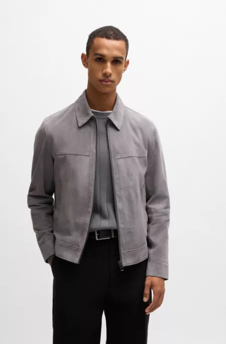 Regular-fit jacket in soft suede with zip front