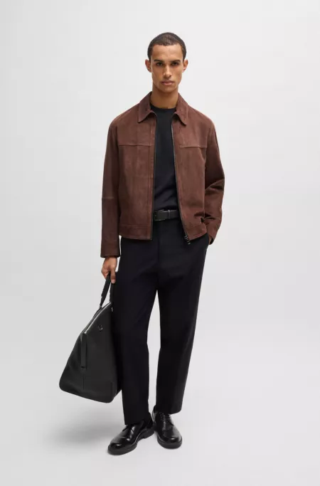 Regular-fit jacket in soft suede with zip front