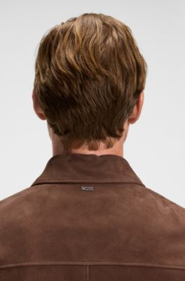 Regular-fit jacket in soft suede with zip front, Dark Brown