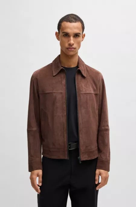 Regular-fit jacket in soft suede with zip front