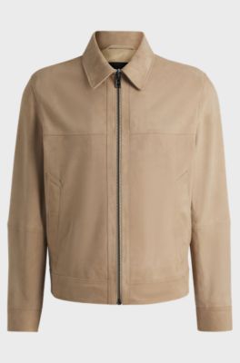 Regular-fit jacket in soft suede with zip front, Light Beige