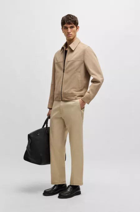 Regular-fit jacket in soft suede with zip front