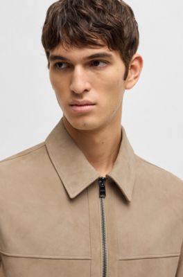 Regular-fit jacket in soft suede with zip front, Light Beige