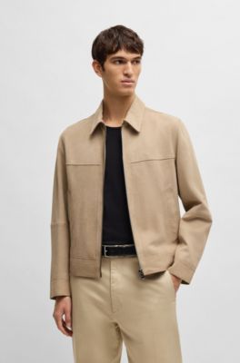 Regular-fit jacket in soft suede with zip front, Light Beige