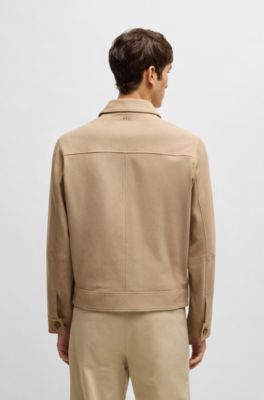 Regular-fit jacket in soft suede with zip front, Light Beige