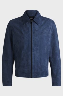 Regular-fit jacket in soft suede with zip front, Blue