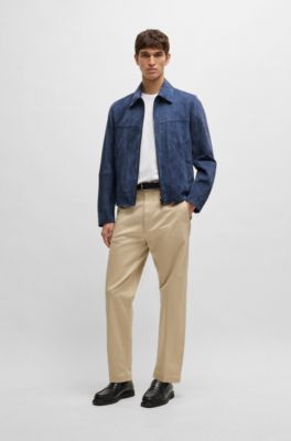 Regular-fit jacket in soft suede with zip front, Blue