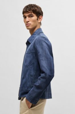 Regular-fit jacket in soft suede with zip front, Blue