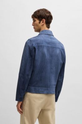 Regular-fit jacket in soft suede with zip front, Blue