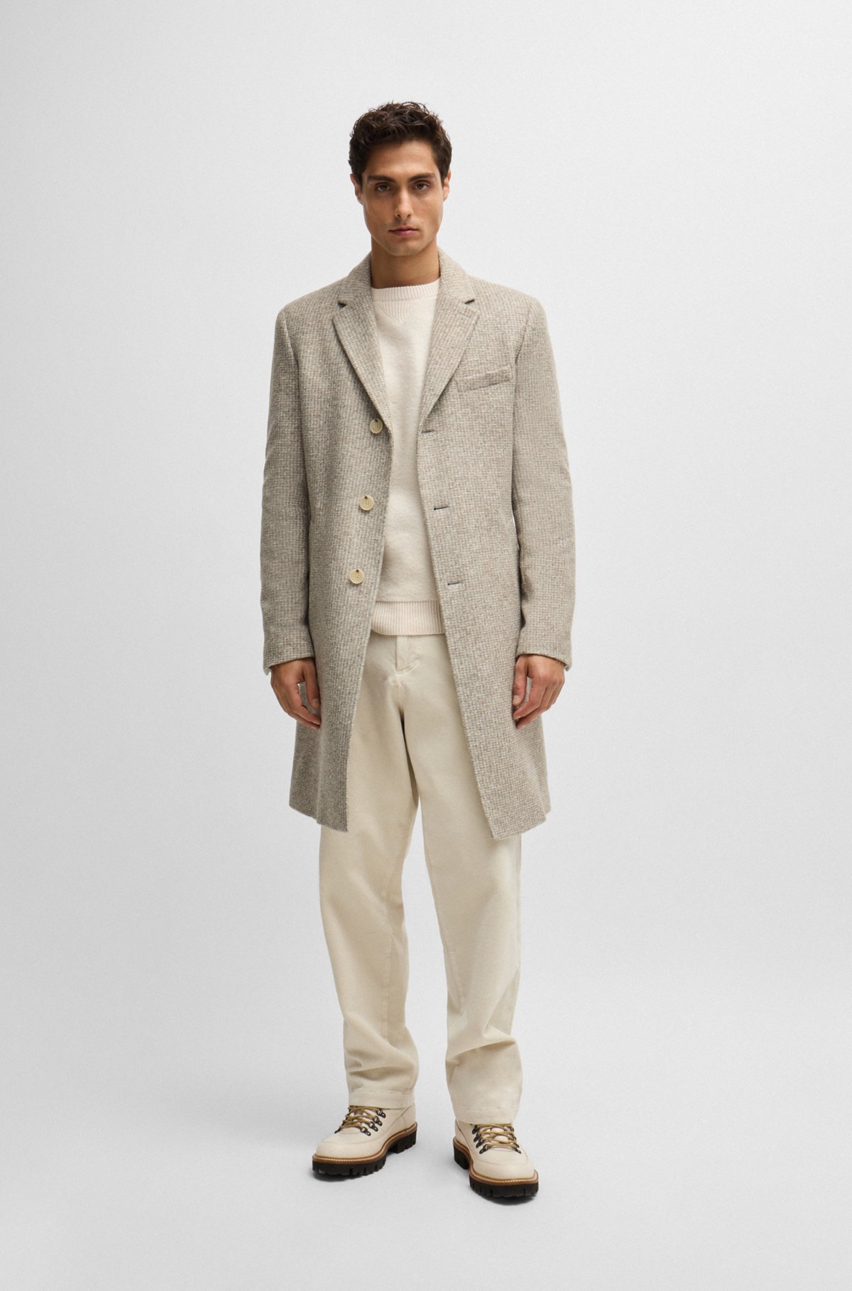 BOSS - Slim-fit coat in patterned jersey - Light Beige BOSS - Slim-fit coat in patterned jersey - Light Beige