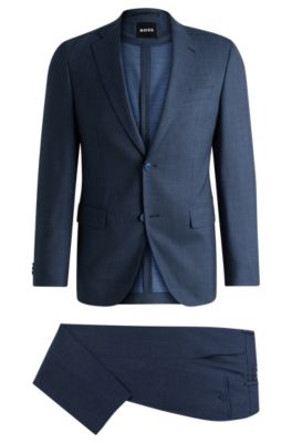 BOSS - Slim-fit suit in micro-patterned performance-stretch wool - Blue