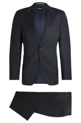 Slim-fit suit in a micro-patterned wool blend, Dark Blue