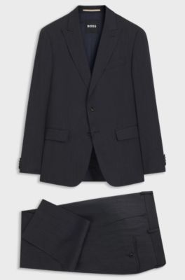 Slim-fit suit in a micro-patterned wool blend, Dark Blue