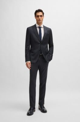 Slim-fit suit in a micro-patterned wool blend, Dark Blue