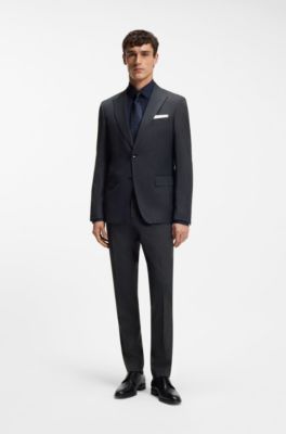 Slim-fit suit in a micro-patterned wool blend, Dark Blue