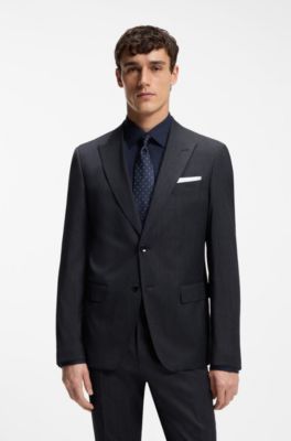 Slim-fit suit in a micro-patterned wool blend, Dark Blue