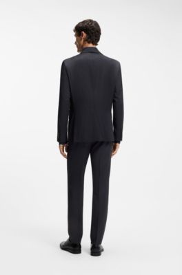 Slim-fit suit in a micro-patterned wool blend, Dark Blue