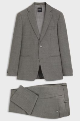Slim-fit suit in micro-patterned stretch wool, Light Beige