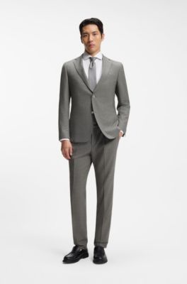 Slim-fit suit in micro-patterned stretch wool, Light Beige
