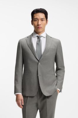Slim-fit suit in micro-patterned stretch wool, Light Beige